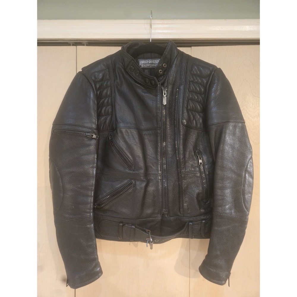 Vintage Harley Davidson Leather Cafe Racer Jacket Made Korea Black Size 34